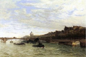 View of the Seine at Paris Oil painting by Frank Myers Boggs