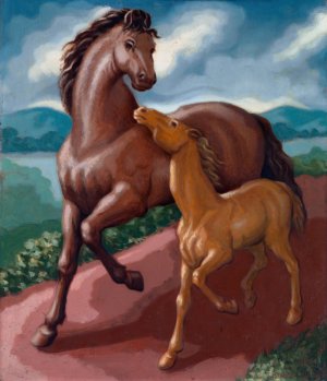 Filly and Colt by Frank Stamato Oil Painting