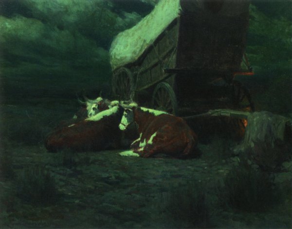 Main Product Photo of Night on the Overland Trail Painting by Frank Tenney Johnson