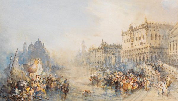 The Fiesta San Marco in Venice by Frank Wasley - Hand-Painted Oil Painting Reproduction