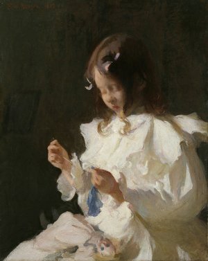 Portrait of a Child Sewing by Frank Weston Benson   Oil Painting