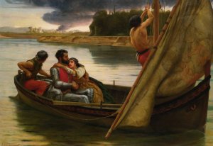 The Voyage Of King Arthur And Morgan Le Fay To The Isle Of Avalon by Frank William Warwick Topham Oil Painting