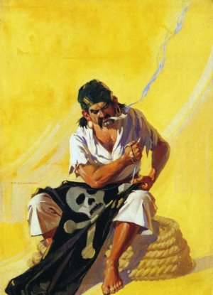 Mending the Pirate Flag by Frank Xavier Leyendecker Oil Painting