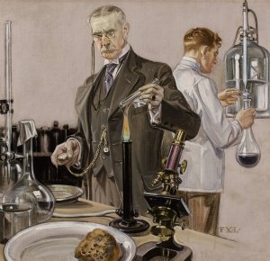 Timing an Experiment, Howard Watch ad illustration by Frank Xavier Leyendecker Oil Painting