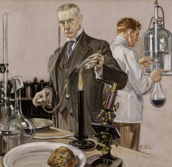 Timing an Experiment, Howard Watch ad illustration  by Frank Xavier Leyendecker - Hand-Painted Oil Painting Reproduction