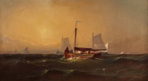 Sea Scene with Boats by Franklin Dullin Briscoe Oil Painting