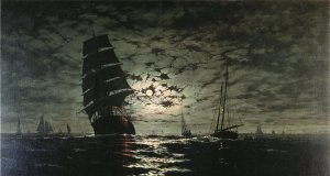 Moonlight Marine Oil painting by Franklin J. Stanwood