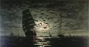 Moonlight Marine painting by Franklin J. Stanwood