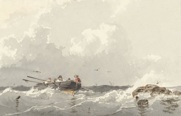 Roeiboot op zee  by Frans Arnold Breuhaus De Groot - Hand-Painted Oil Painting Reproduction