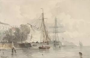 Zeilschepen aan wal by Frans Arnold Breuhaus De Groot Oil Painting