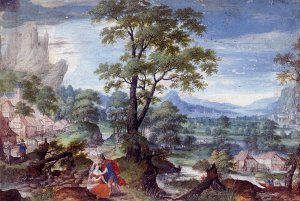 An Extensive Wooded Valley with Judah and Tamar in the Foreground by Frans Boels Oil Painting