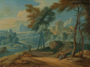Wooded Italianate Landscape with Figures by Frans Boudewyns Oil Painting