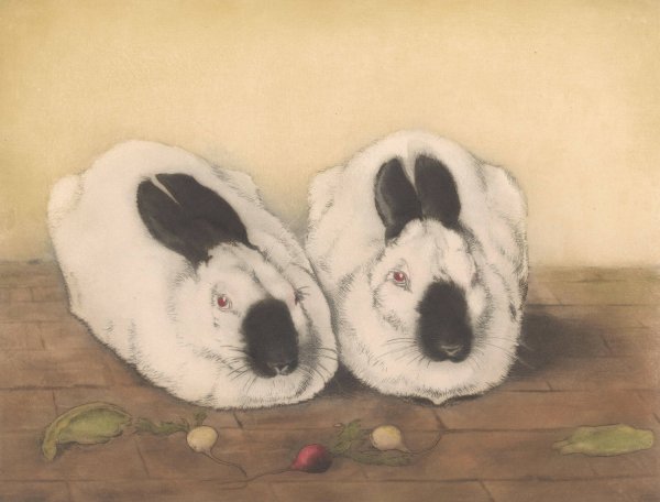 Twee ruskonijnen  by Frans Everbag - Hand-Painted Oil Painting Reproduction