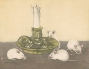 Vier muizen bij een kandelaar by Frans Everbag Oil Painting
