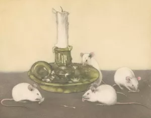 Vier muizen bij een kandelaar by Frans Everbag Oil Painting