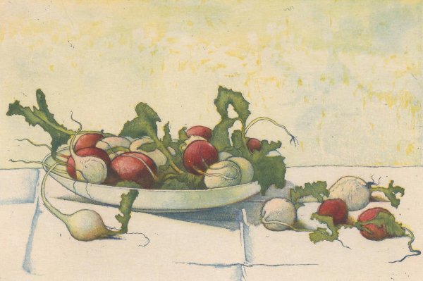 Witte en rode radijs in een schotel  by Frans Everbag - Hand-Painted Oil Painting Reproduction