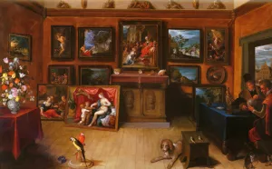 A Picture Gallery With A Man Of Science Making Measurements On A Globe by Frans Francken II Oil Painting