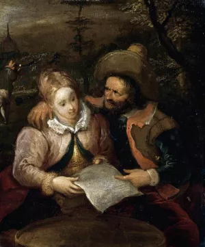 A Young Lady and a Cavalier Holding a Letter painting by Frans Francken II