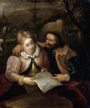 A Young Lady and a Cavalier Holding a Letter Oil painting by Frans Francken II