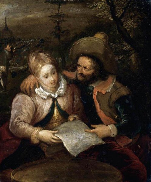 Main Product Photo of A Young Lady and a Cavalier Holding a Letter Painting by Frans Francken II