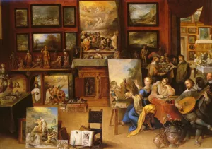 Pictura, Poesis and Musica in a Pronkkamer by Frans Francken II Oil Painting