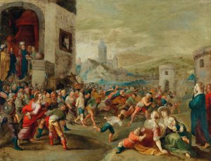 Pilate washing his hands in innocence by Frans Francken The Younger Oil Painting
