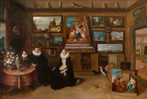 Portrait of a Family in a Collector's Cabinet by Frans Francken The Younger Oil Painting