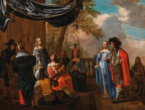 An elegant company on a terrace by Frans Geffels Oil Painting