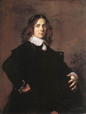 Portrait of a Seated Man Holding a Hat Oil painting by Frans Hals
