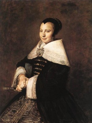 Portrait of a Seated Woman Holding a Fan Oil painting by Frans Hals