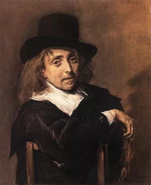 Seated Man Holding a Branch by Frans Hals - Oil Painting Reproduction