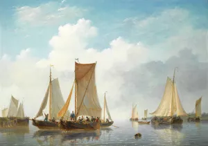 Estuary With Vessels In Calm Water Oil painting by Frans Jacobus Van Den Blyk