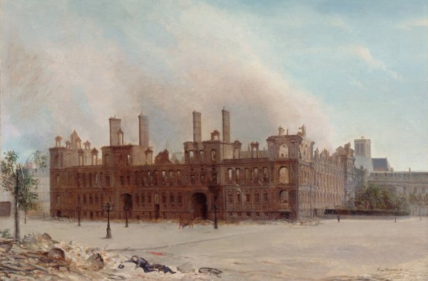 L'Hotel de Ville apres l'incendie de 1871  by Frans Moormans - Hand-Painted Oil Painting Reproduction