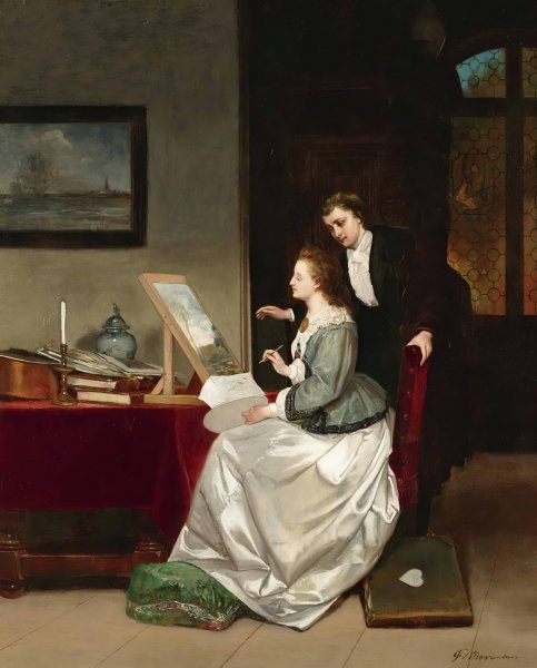 The Painting Lesson by Frans Moormans - Hand-Painted Oil Painting Reproduction