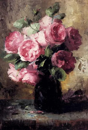 Pink Roses In A Vase by Frans Mortelmans Oil Painting