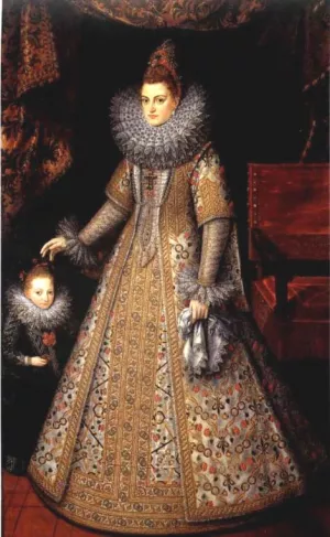 Portrait of Isabella Clara Eugenia of Austria with Her Dwarf Oil painting by Frans Pourbus The Younger