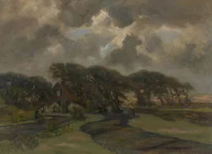 Huisje bij boomrand en vrouwen met visnetten by Frans Smissaert Oil Painting