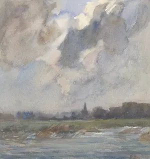 Rivierlandschap met kerktoren, bij storm by Frans Smissaert Oil Painting