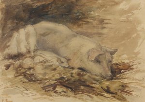 Zeug met biggen by Frans Smissaert Oil Painting