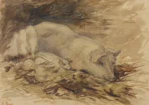 Zeug met biggen by Frans Smissaert Oil Painting