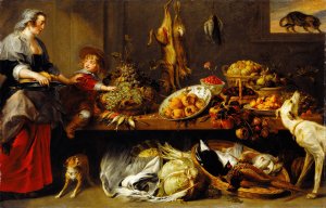 Kitchen Still Life with a Maid and Young Boy by Frans Snyders Oil Painting