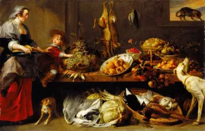 Kitchen Still Life with a Maid and Young Boy by Frans Snyders Oil Painting
