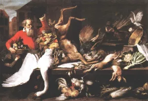 Still Life with Dead Game, Fruits, and Vegetables in a Market Oil painting by Frans Snyders
