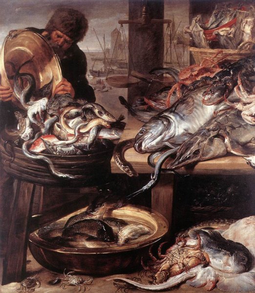 Main Product Photo of The Fishmonger Painting by Frans Snyders
