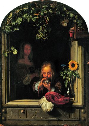 Boy Blowing Bubbles by Frans Van Mieris The Elder Oil Painting