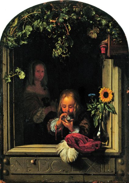 Main Product Photo of Boy Blowing Bubbles  Painting by Frans Van Mieris The Elder