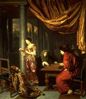 Interior with Figures Playing Tric Trac painting by Frans Van Mieris The Elder