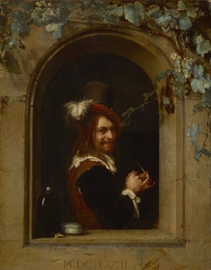 Man with Pipe at the Window by Frans Van Mieris The Elder Oil Painting