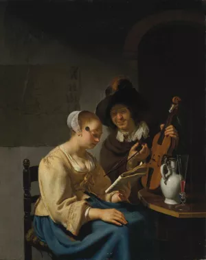 The Music Lesson by Frans Van Mieris The Elder Oil Painting
