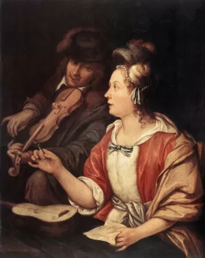 The Music Lesson by Frans Van Mieris The Elder Oil Painting